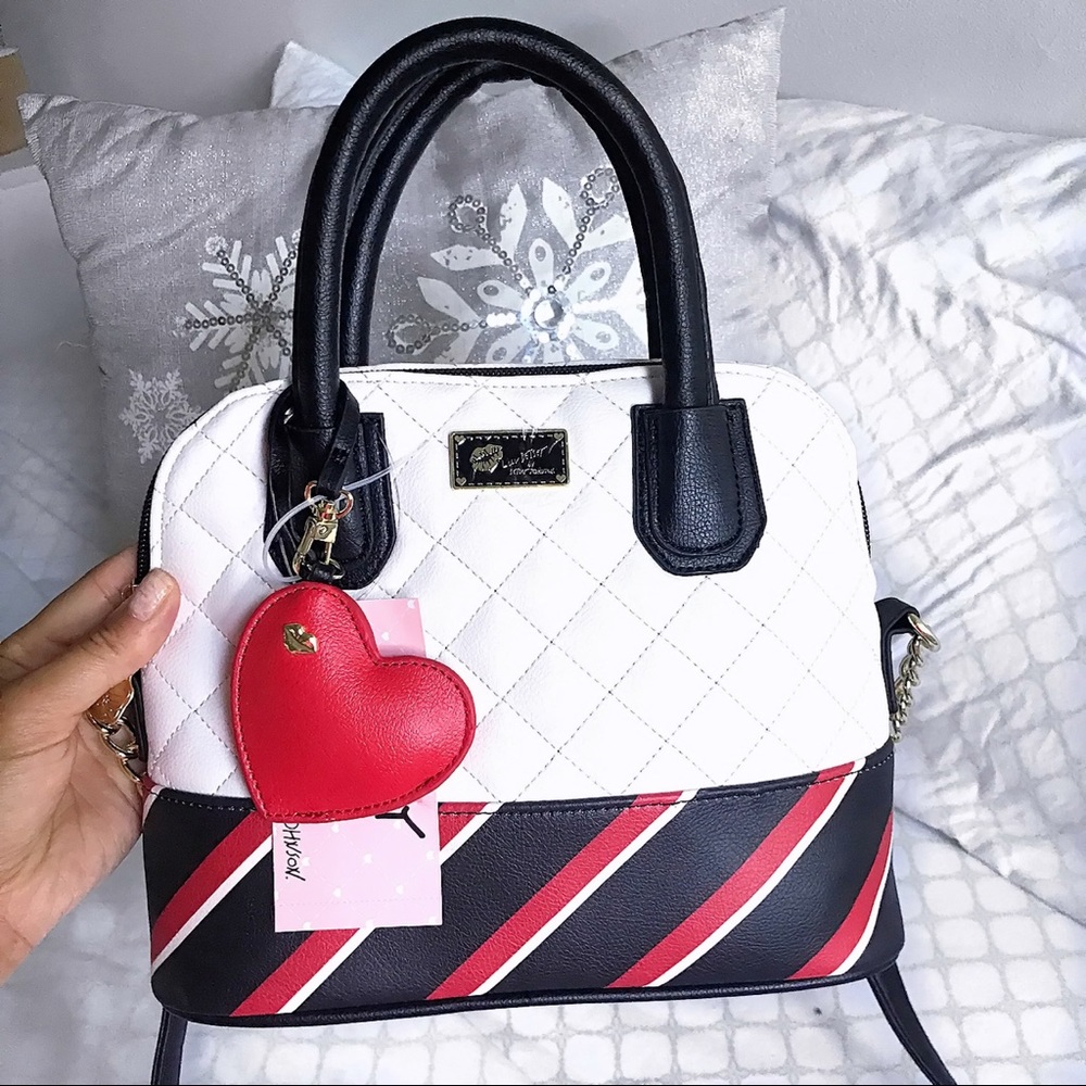 BRTSEY JOHNSON Crossbody Black White Red Heart Bag